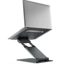Mandotos laptop stand for desk with 360° rotating base, adjustable height, and modern ergonomic design for workspace comfort.