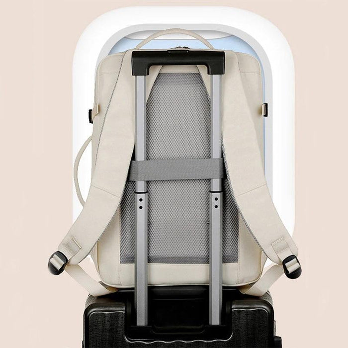 Mandotos large capacity backpack with multiple pockets, ideal for computer travel and daily use, shown with compartments and adjustable straps.