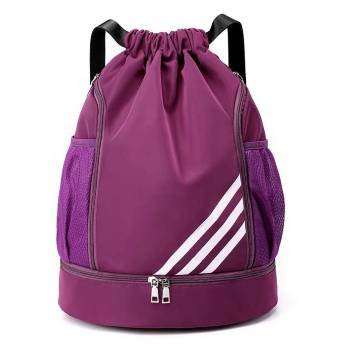 Large basketball backpack with drawstring closure and multiple pockets, designed by MANDOTOS INTERNATIONAL for sports and casual use.