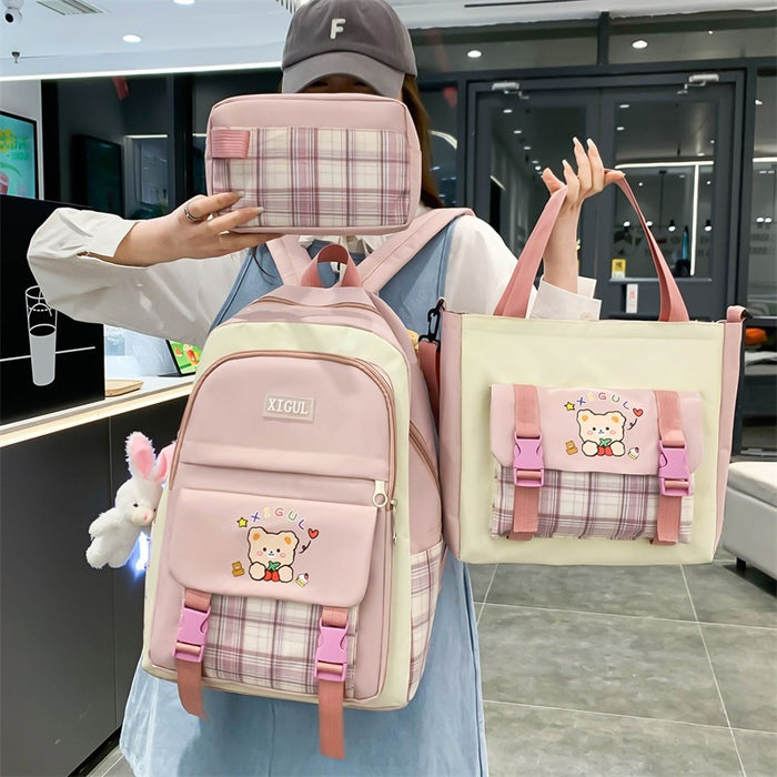 Ancient Energy large capacity plaid three-piece school backpack set with junior high and elementary school design, suitable for students.