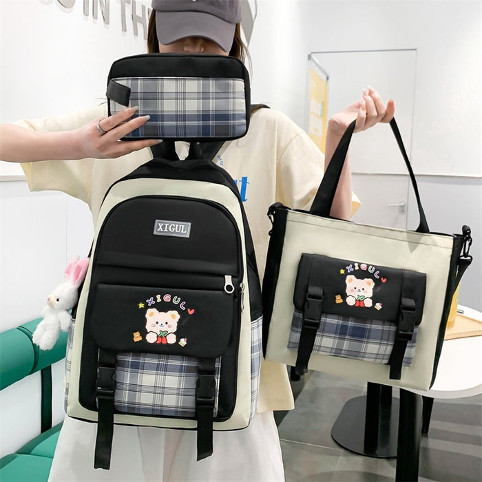 Ancient Energy large capacity plaid three-piece backpack set for junior high and elementary school students, featuring a student backpack.