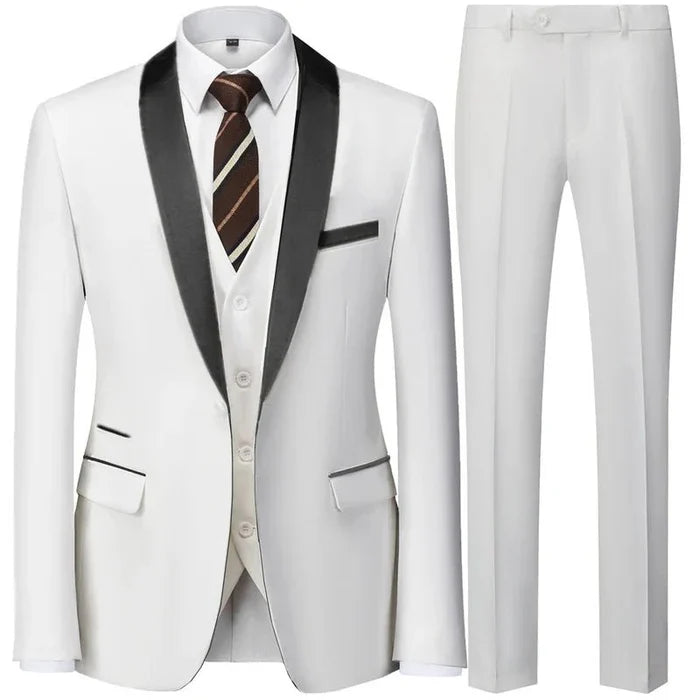 Large size men's three-piece suit from MANDOTOS INTERNATIONAL, slim fit style, suitable for autumn wedding parties.