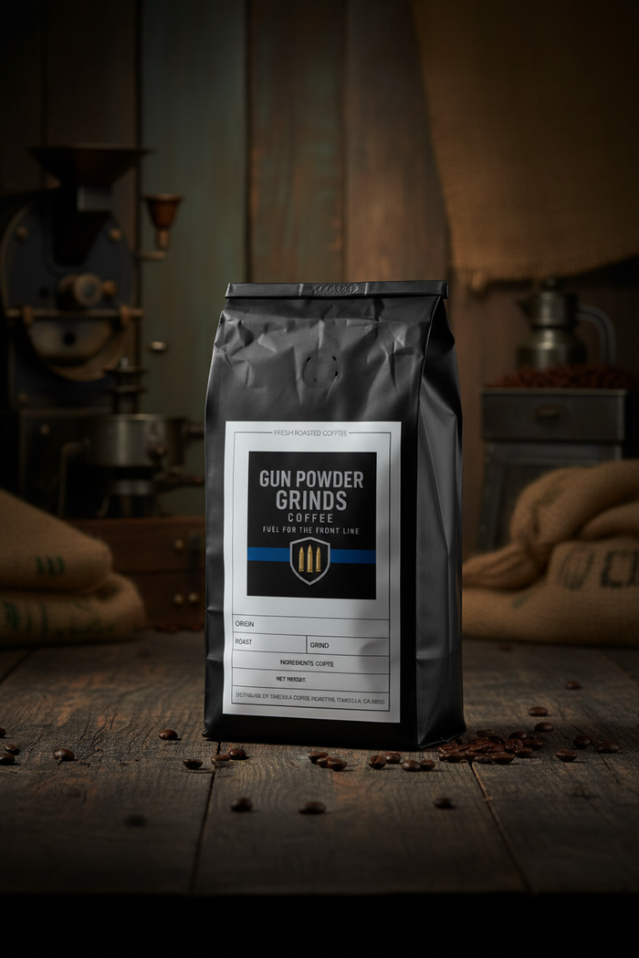 Gun Powder Grinds Latin American Blend on wooden surface