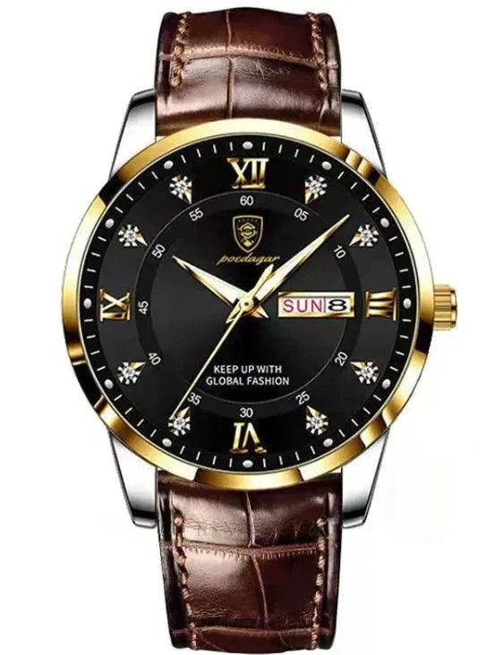 836Gold black leather belt