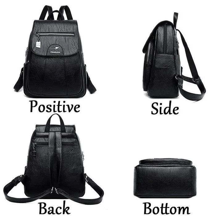 Luxury embossed leather backpack by MANDOTOS featuring textured leather and sleek design, with adjustable straps and stylish accents.