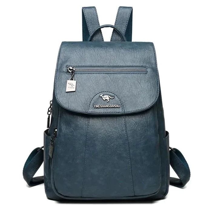 Luxury embossed leather backpack by MANDOTOS featuring detailed stitching, sturdy straps, and a sleek, stylish design.