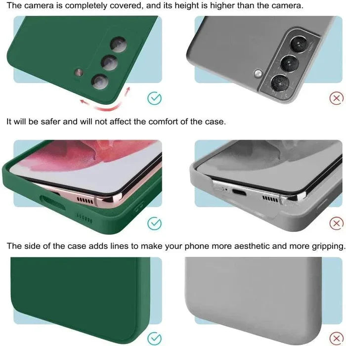 Luxury silicone case for Samsung Galaxy S24, S20, S21, S22, S23, Note 10, 20 with sleek design and liquid protection.