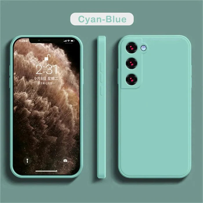 Luxury silicone case for Samsung Galaxy S24/S20/S21/S22/S23 and Note 10/20, featuring sleek design and liquid protection.