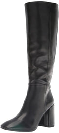 Black Madden Girl William knee-high boots with chunky heel and pointed toe, designed for stylish fall and winter wear.