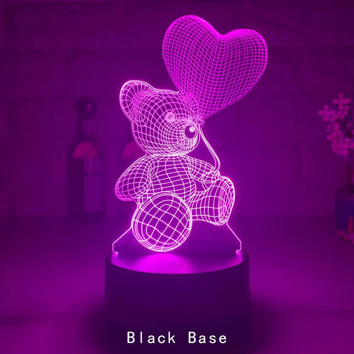 Mandotos 3D Teddy Bear Lamp acrylic USB LED night light with 16 color options and remote control, perfect for cozy room decor