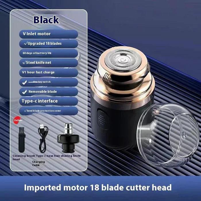 Mandotos black dual-purpose capsule shaver and nose hair trimmer with USB rechargeable design, shown on a clean white background.