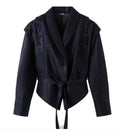 Mandotos casual long sleeve polyester coat in classic brown, loose fit women’s outerwear perfect for everyday wear.