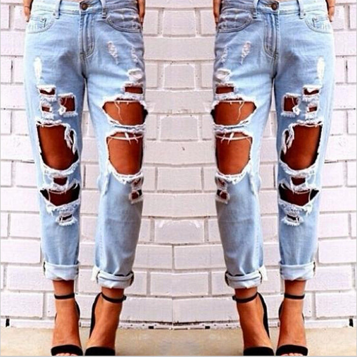Ancient Energy Mandotos explosion Europe Code loose boyfriend jeans with exaggerated big holes, wild style, and relaxed fit.