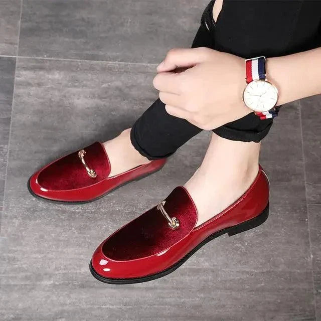 Mandotos men's navy leather loafers, slip-on dress shoes with premium leather construction and classic style.