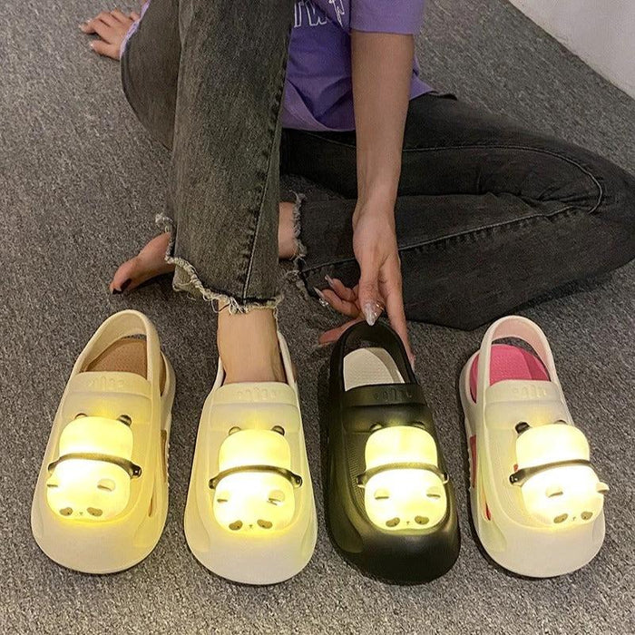 Mandotos Panda lamp slippers for women with light-up feature, EVA comfort sole, non-slip design, perfect for summer indoor wear