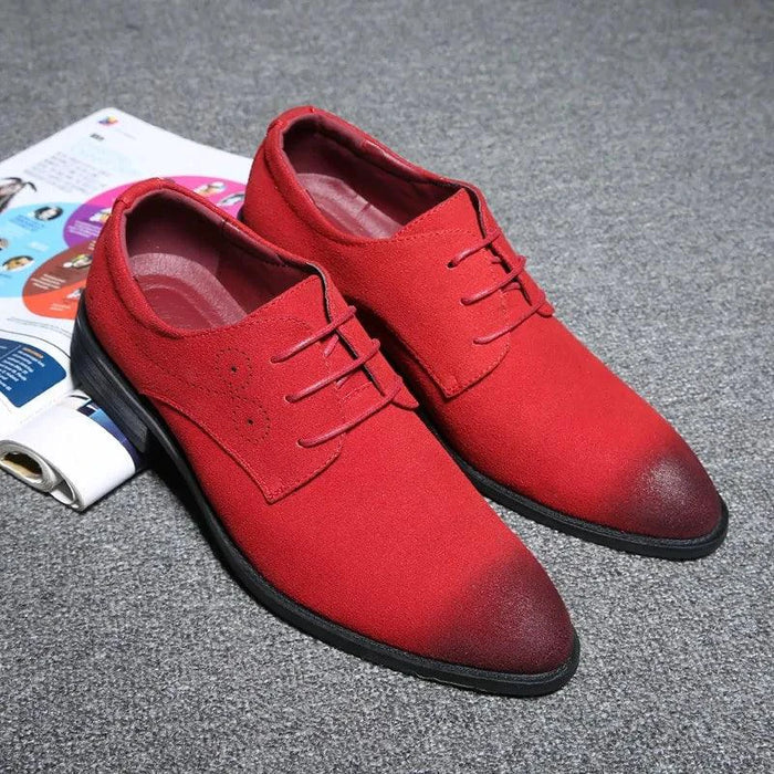Mandotos red pointed leather shoes with sleek design and polished finish, showcasing elegant footwear for formal or casual wear.