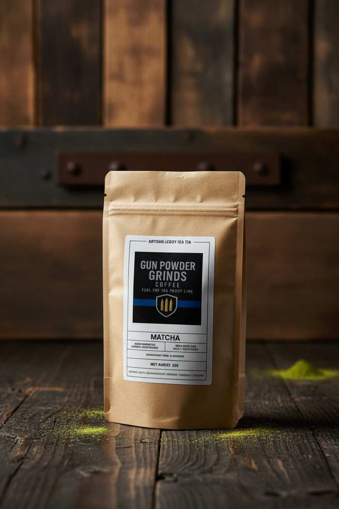 Gun Powder Grinds Matcha on wooden surface