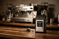 Gun Powder Grinds on coffee shop counter