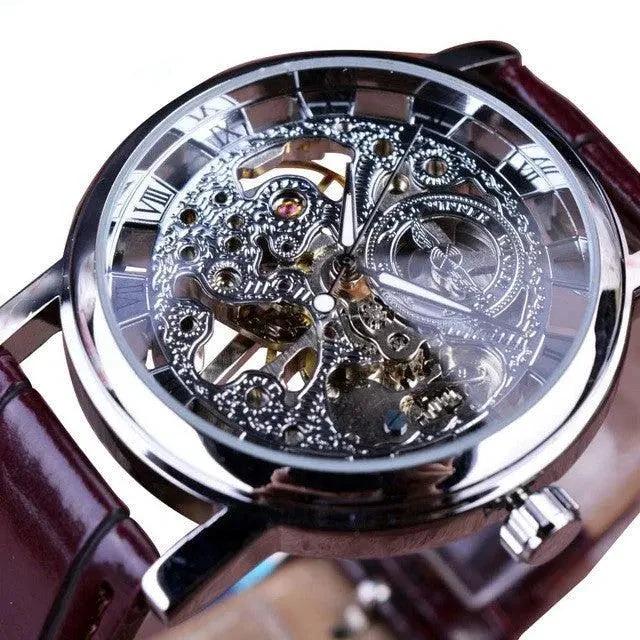 Mandotos men's mechanical watch with black dial and stainless steel band, showcasing classic design and precise craftsmanship.