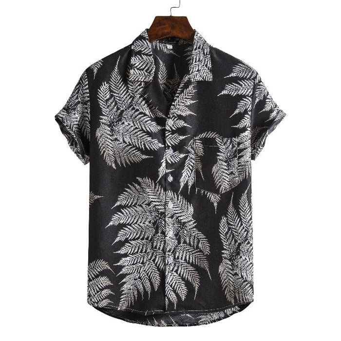 Men's short-sleeved beach shirt by Ancient Energy featuring a new printed design, perfect for casual summer wear.
