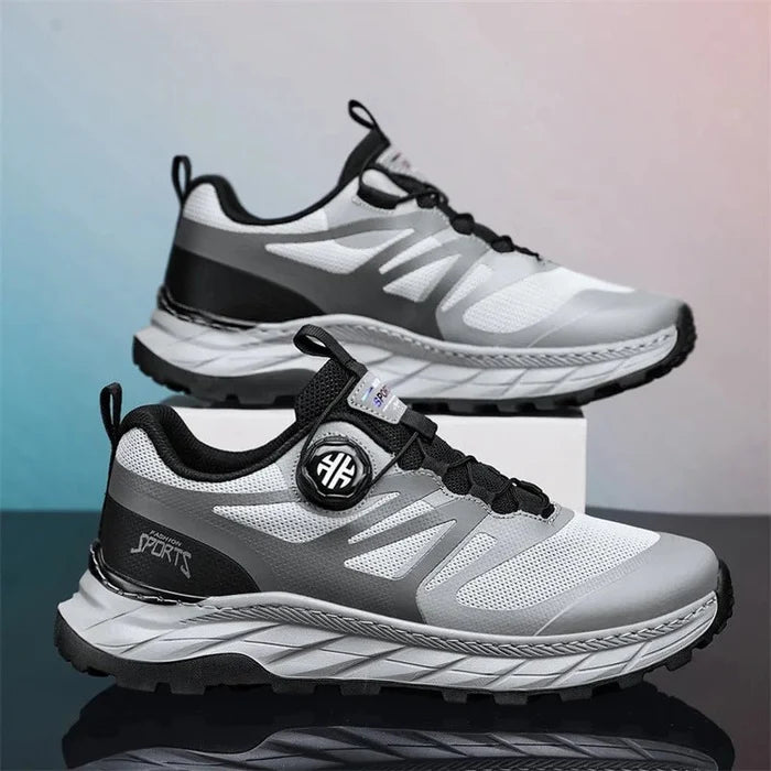 Men's breathable mesh summer running shoes and outdoor hiking sneakers by MANDOTOS INTERNATIONAL, featuring lightweight design and supportive soles.