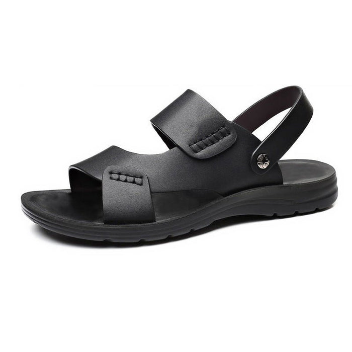 Men's Coastal Stroll Sandals by MANDOTOS INTERNATIONAL with beige straps and comfortable rubber soles.