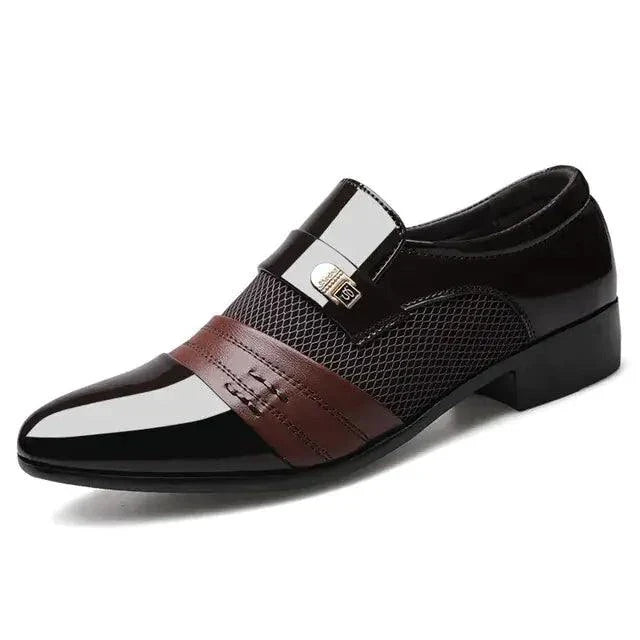 Men's luxury leather loafers by MANDOTOS, showcasing sleek black slip-on shoes with smooth leather finish and stylish design