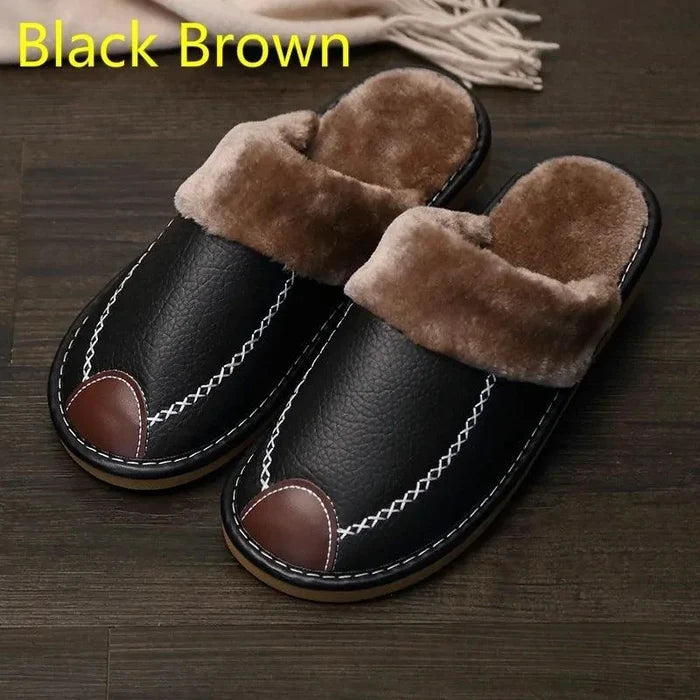 Mandotos men's luxury leather slippers with soft lining and stylish design, perfect for comfortable indoor wear.