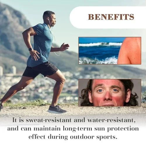 Men's outdoor summer sunscreen moisturizer with UV protection by MANDOTOS INTERNATIONAL, showing the product tube with UV defense features.