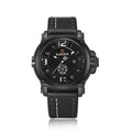 Mandotos men's quartz watch with calendar display, water-resistant timepiece showing a sleek black dial and stainless steel band.