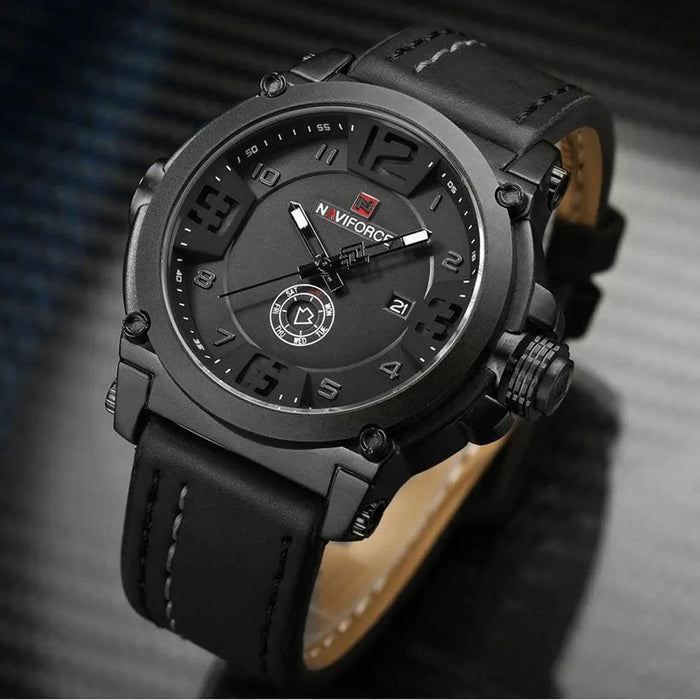 Mandotos men's quartz watch with calendar display, water-resistant timepiece showing a sleek dial and stainless steel strap.