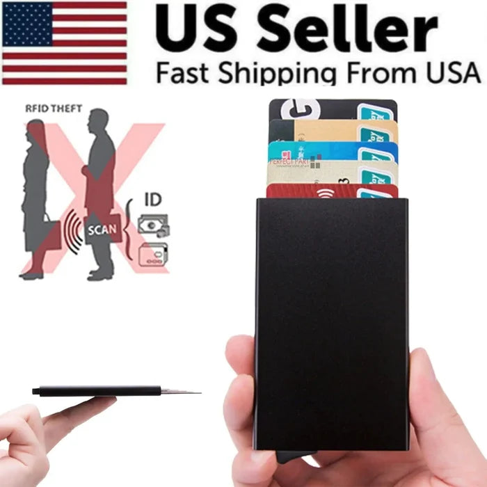 Men's RFID slim carbon fiber money clip and card holder by MANDOTOS, compact and sleek for secure cash and card storage.