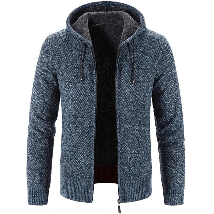 Men's stylish fleece cardigan jacket by MANDOTOS, featuring a cozy design with a button-up front and ribbed cuffs.