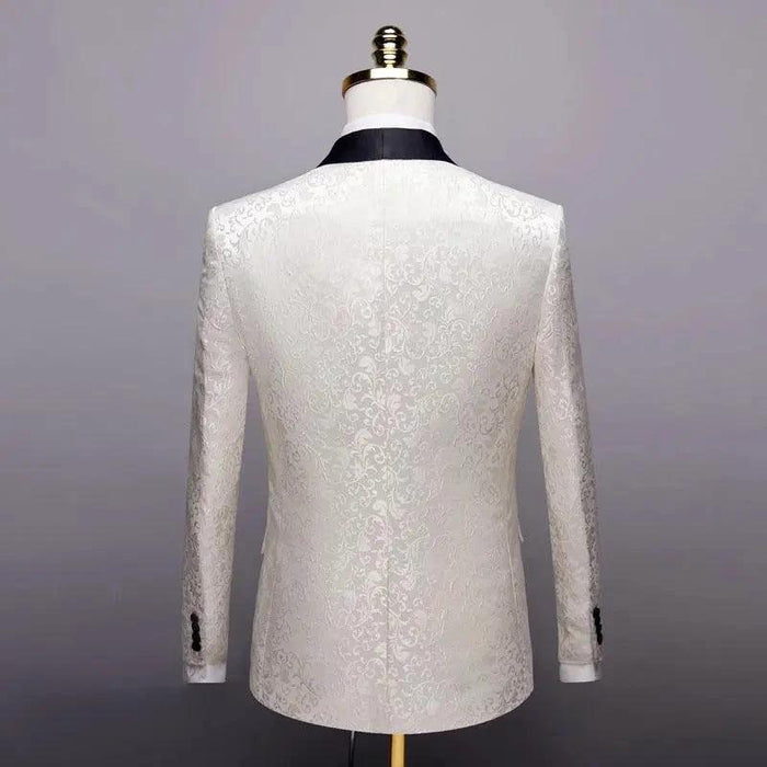 Men's wedding suit set by MANDOTOS, formal dress suit with jacket, trousers, and tie, perfect for wedding ceremonies and formal events.