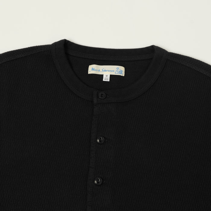 Merz b. Schwanen Classic Fit Long Sleeve Thermal Henley - Deep Black