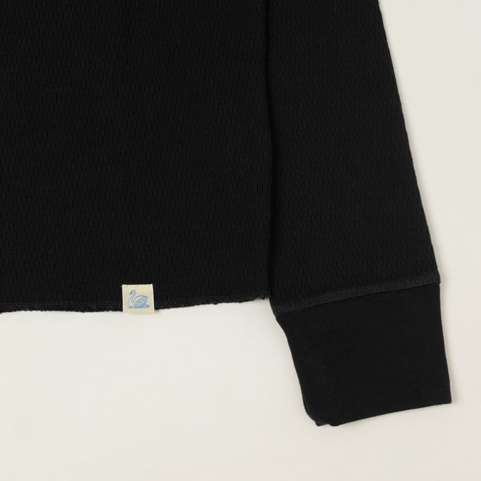 Merz b. Schwanen Classic Fit Long Sleeve Thermal Henley - Deep Black