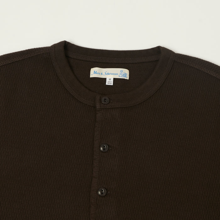 Merz b. Schwanen Classic Fit Long Sleeve Thermal Henley - Espresso