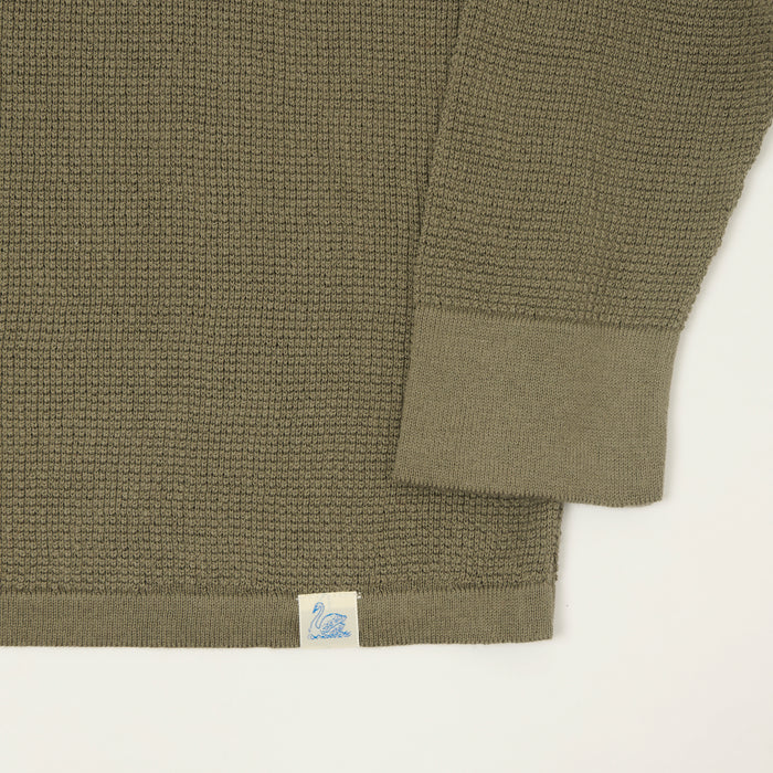 Merz b. Schwanen Lightweight Waffle Knit Sweater - Army