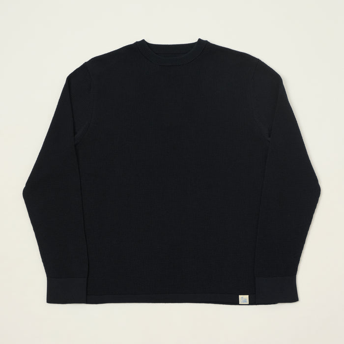 Merz b. Schwanen Lightweight Waffle Knit Sweater - Dark Navy