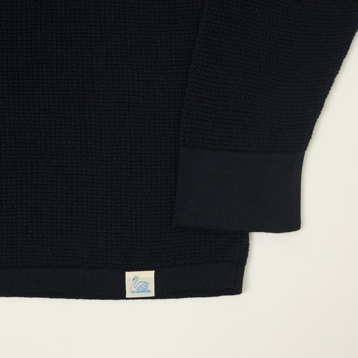 Merz b. Schwanen Lightweight Waffle Knit Sweater - Dark Navy