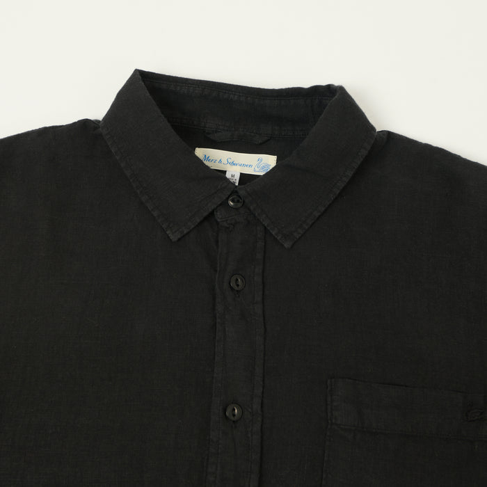 Merz b. Schwanen Relaxed Fit Linen Shirt - Deep Black