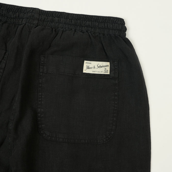 Merz b. Schwanen Workers Linen Drawstring Trousers - Deep Black