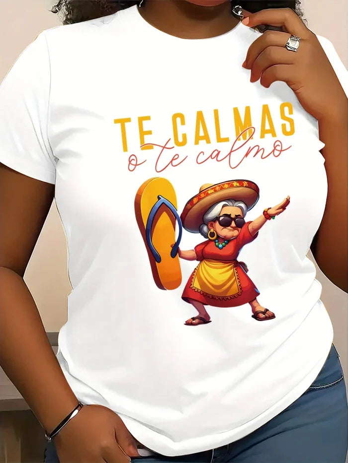 Women’s Mexican Mama print T-shirt by MANDOTOS INTERNATIONAL, casual short sleeve round neck polyester knit fabric top, regular fit.