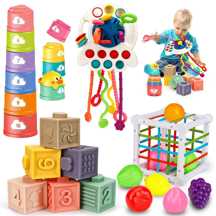 Mandotos International Montessori infant development toy set for 6-12 months, colorful educational toys for early learning.