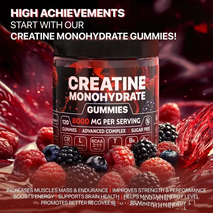 Mandotos Muscle Boost Gummies in a jar, showing colorful gummy supplements designed to support muscle health and recovery.