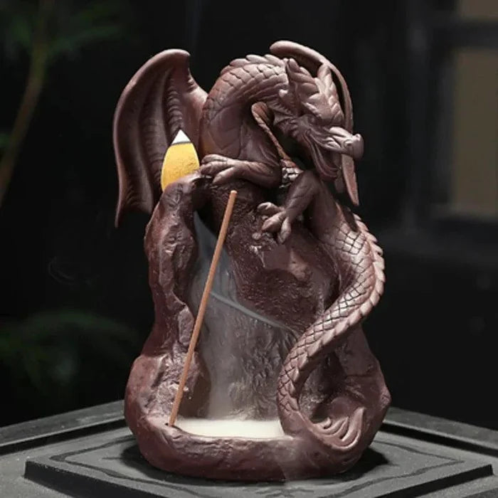 Mandotos Mystic Dragon Incense Tower featuring a detailed dragon design and multiple incense holder slots for aromatic burning.
