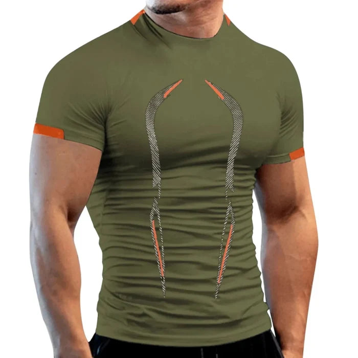 Mandotos men's summer breathable gym T-shirt, quick-drying jogging and training tee for running and fitness activities.