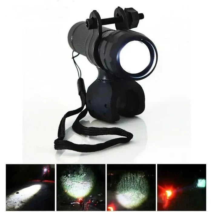 Mandotos Night Rider LED front bike light with high-visibility brilliance illuminating the path at night.