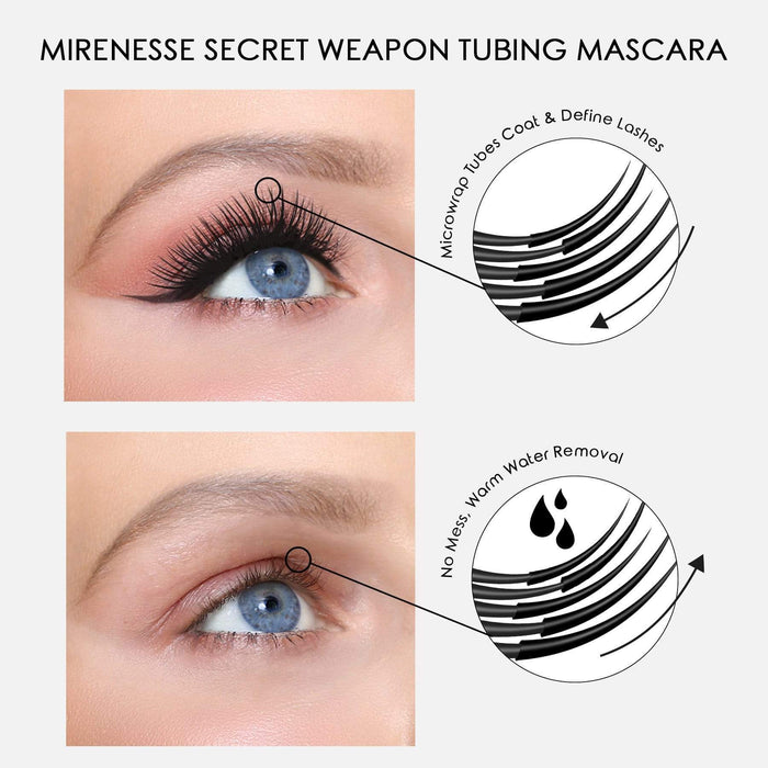 MIRENESSE MASCARA 10g / 0.35oz / Black Original Secret Weapon 24hr Mascara Tubing Black Full Size-Winner 13 Best Mascara Awards _ Over 5 Million Sold!