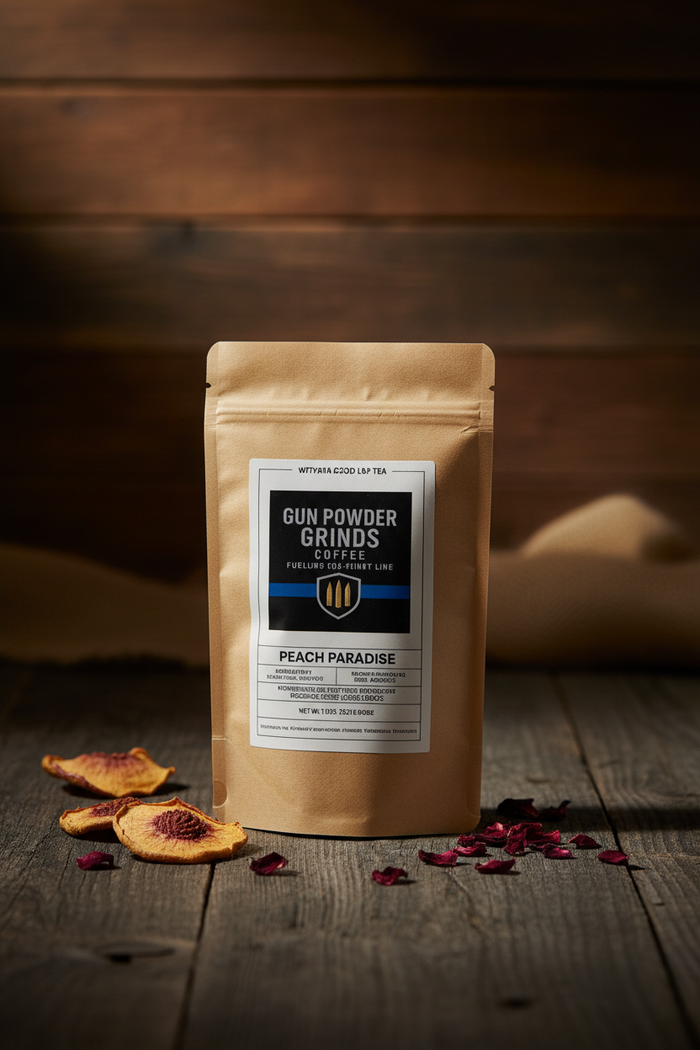 Gun Powder Grinds Peach Paradise on wooden surface